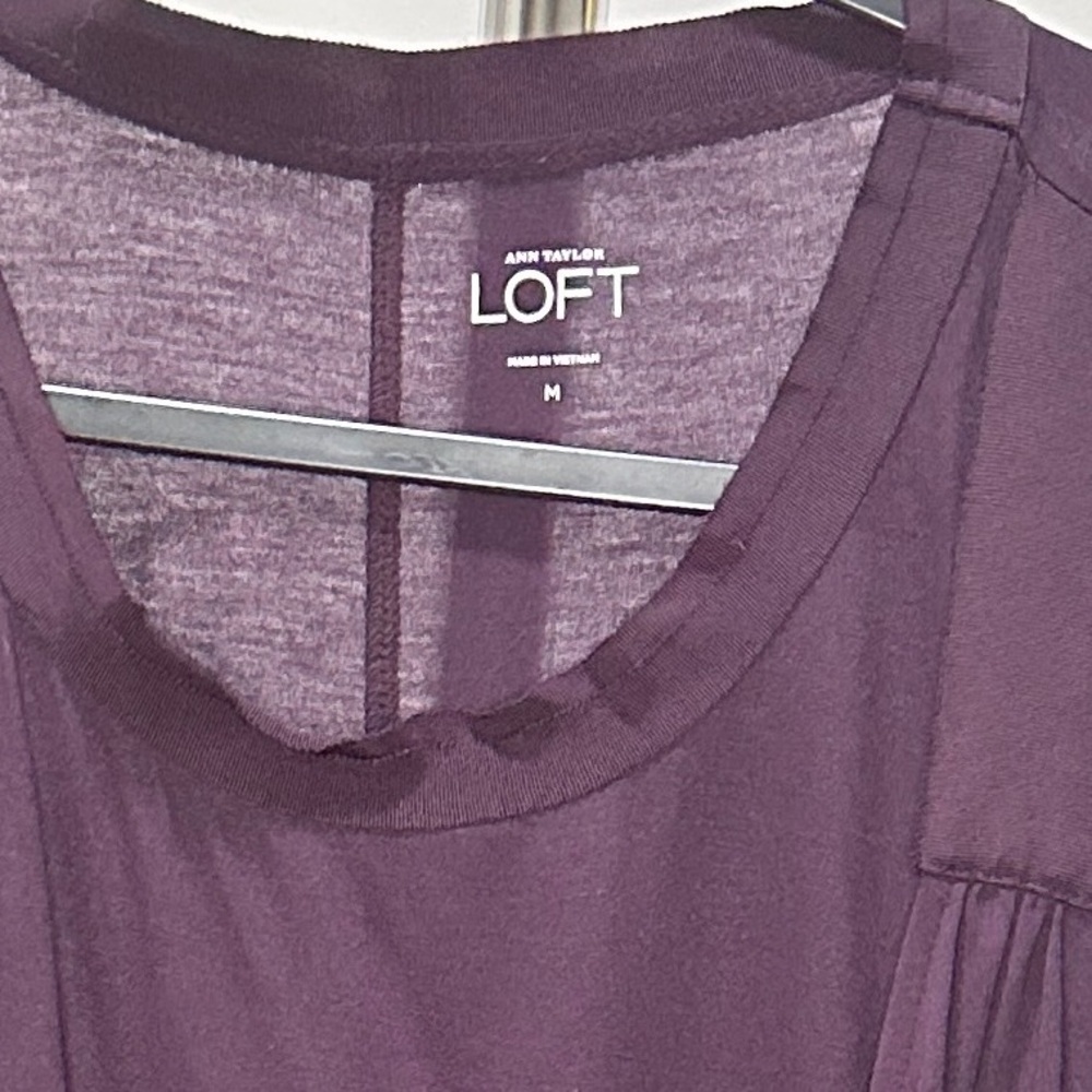 LOFT Asymmetrical Flutter Sleeve Purple Top